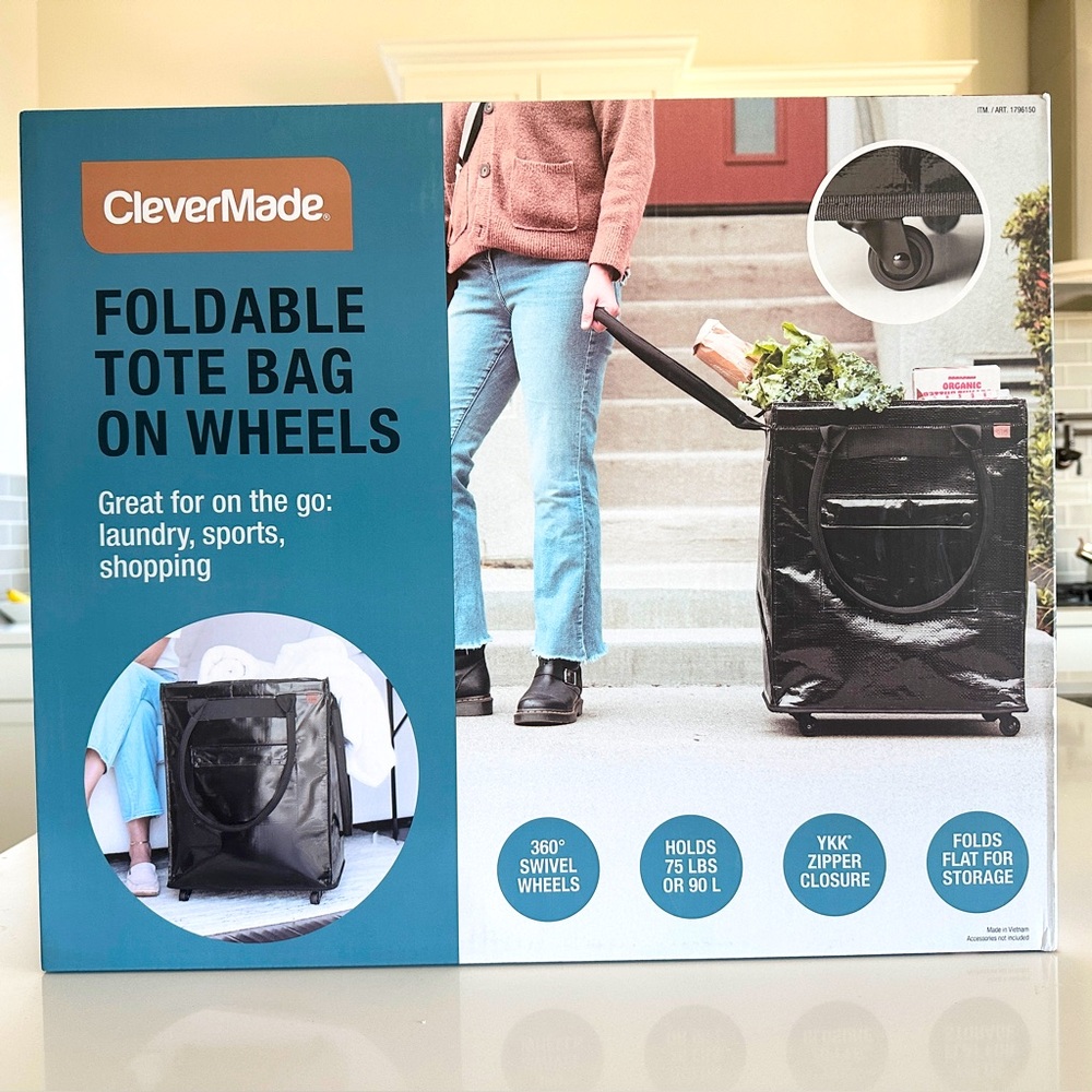 CleverMade Foldable Tote Bag on Wheels - Black, New In Box LAST ONE!